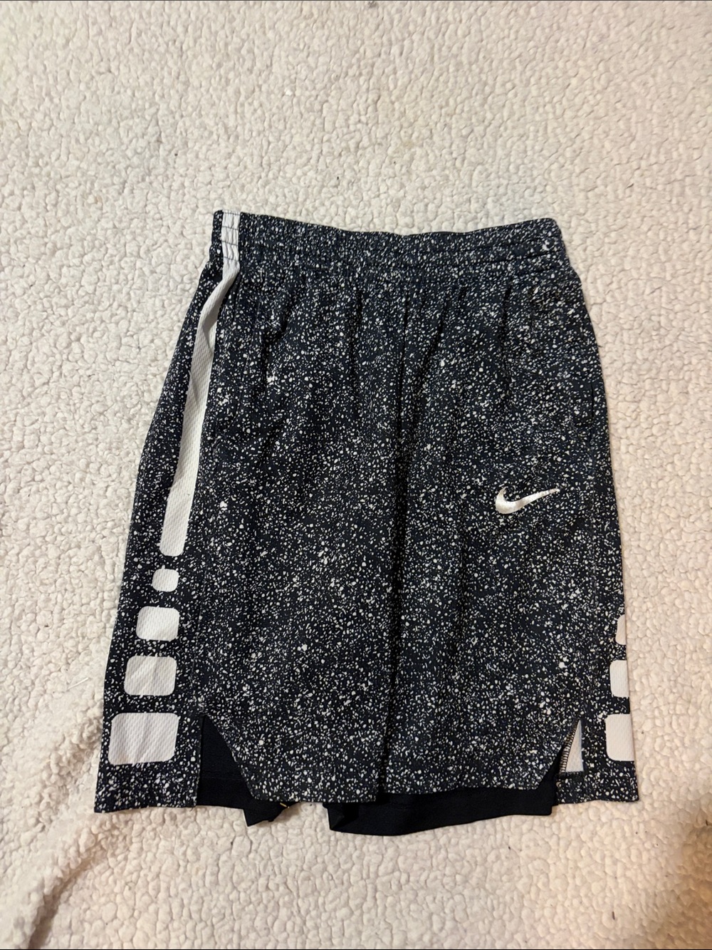Nike Black Speckle Youth Athletic Shorts with White Swoosh